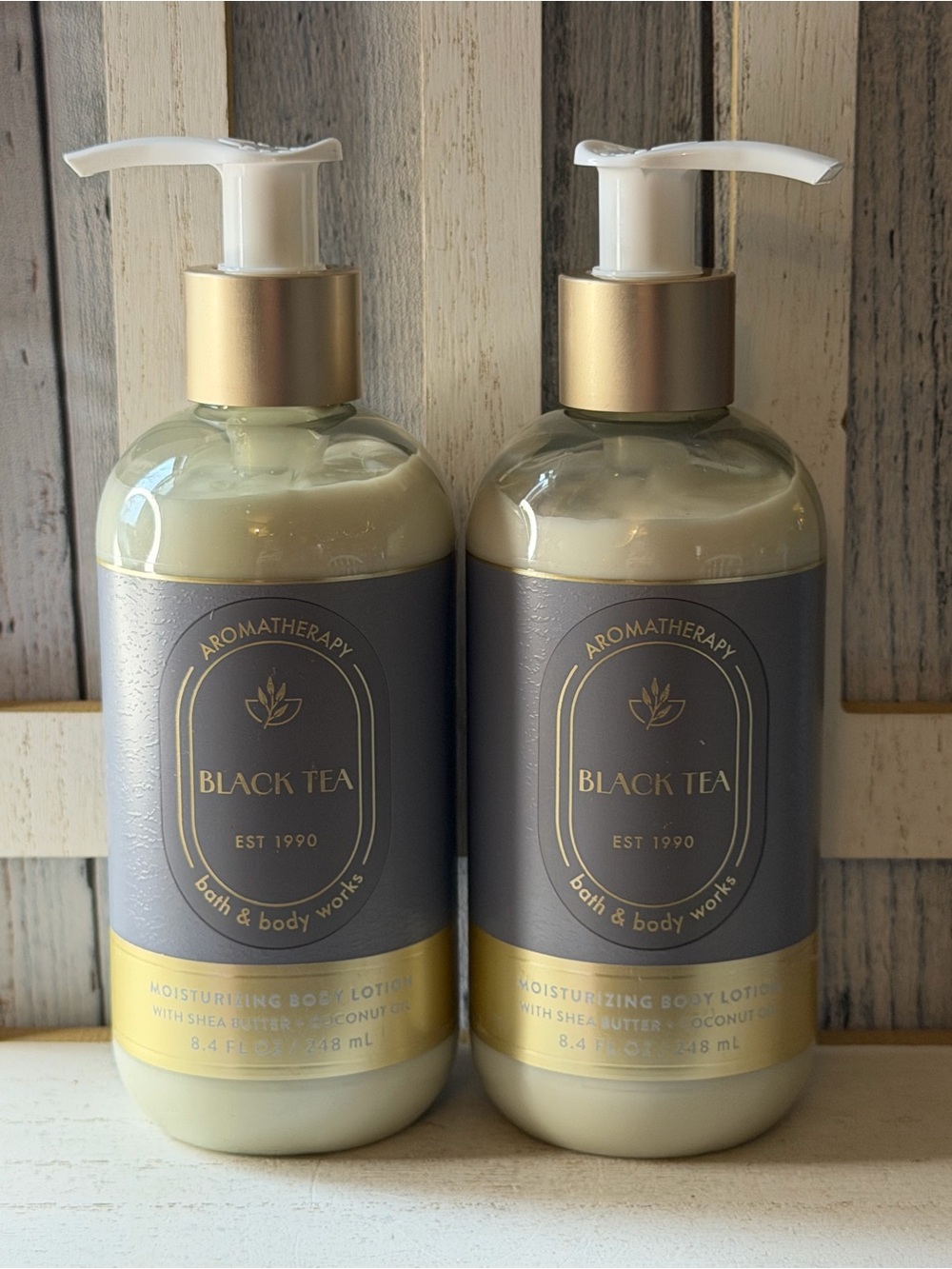 Bath & Body Works Pump Bottles Aromatherapy BLACK TEA Moisturizing Lotion Set X2